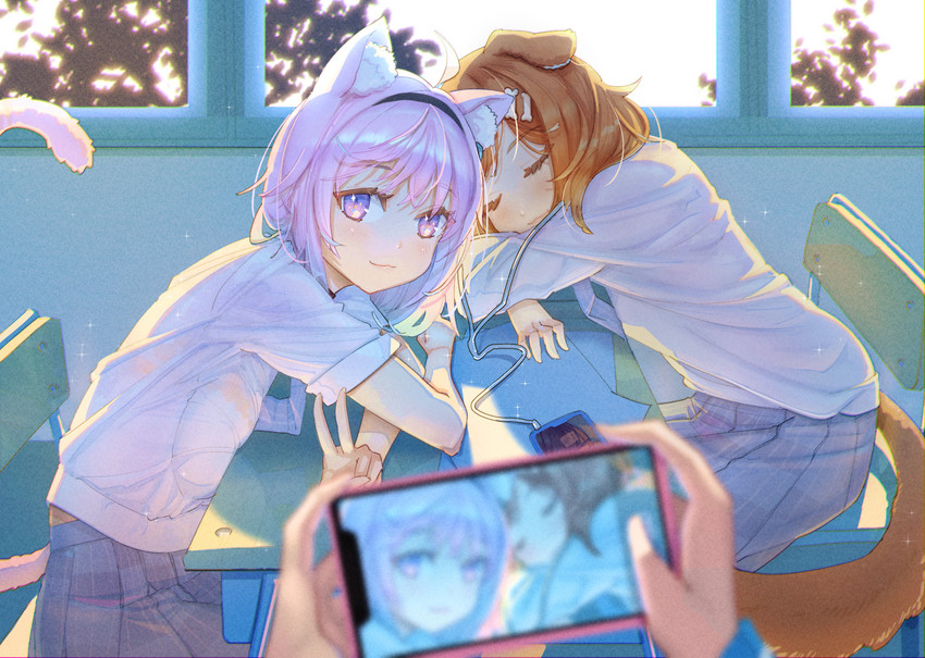 nekomata okayu and inugami korone (hololive) drawn by cucumbear073