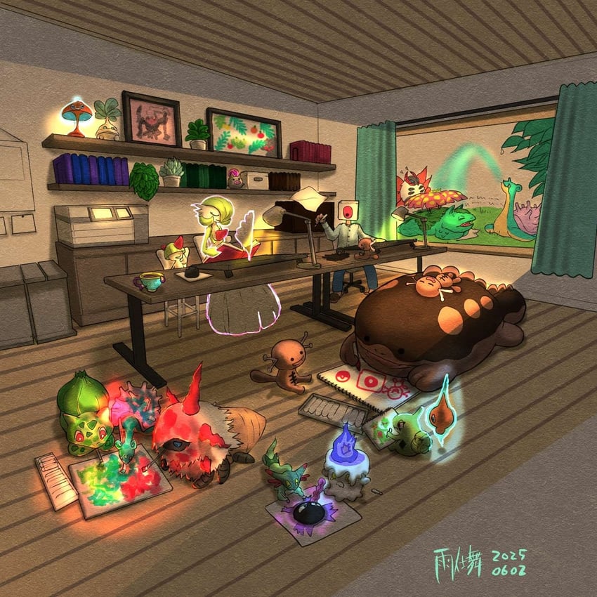 gardevoir, rotom, bulbasaur, litwick, lapras, and 16 more (pokemon) drawn by amejimai