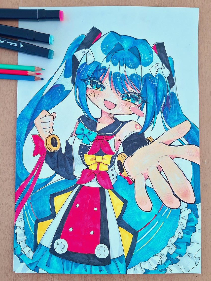 hatsune miku and magical mirai miku (vocaloid and 1 more) drawn by sn_(sn_utu00)