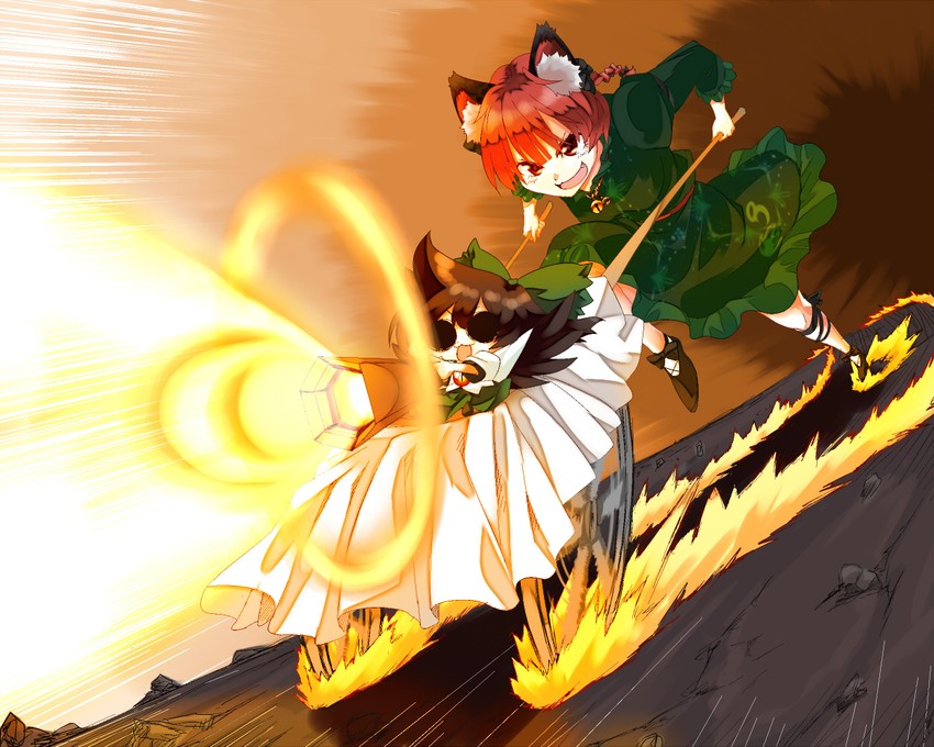 kaenbyou rin and reiuji utsuho (touhou) drawn by madara_hato
