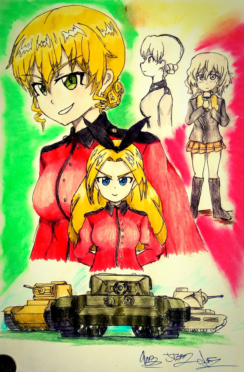 darjeeling, kilimanjaro, shiratori nagisa, and mocha (girls und panzer and 1 more) drawn by shaman_garupan