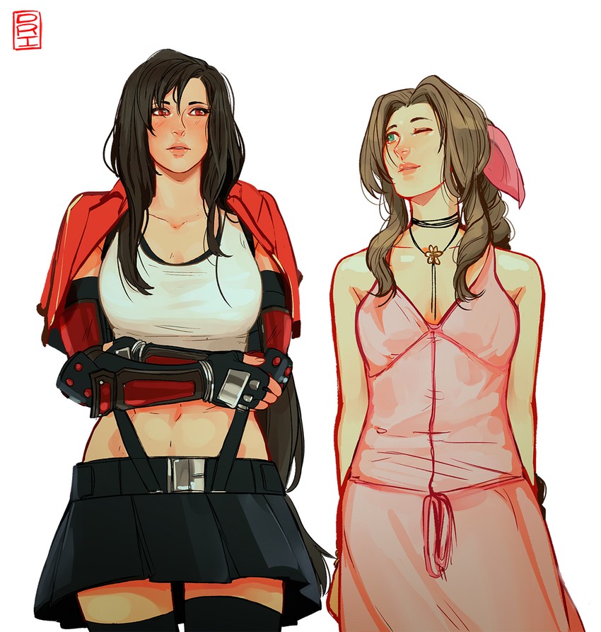 tifa lockhart and aerith gainsborough (final fantasy and 2 more) drawn by saint_dri