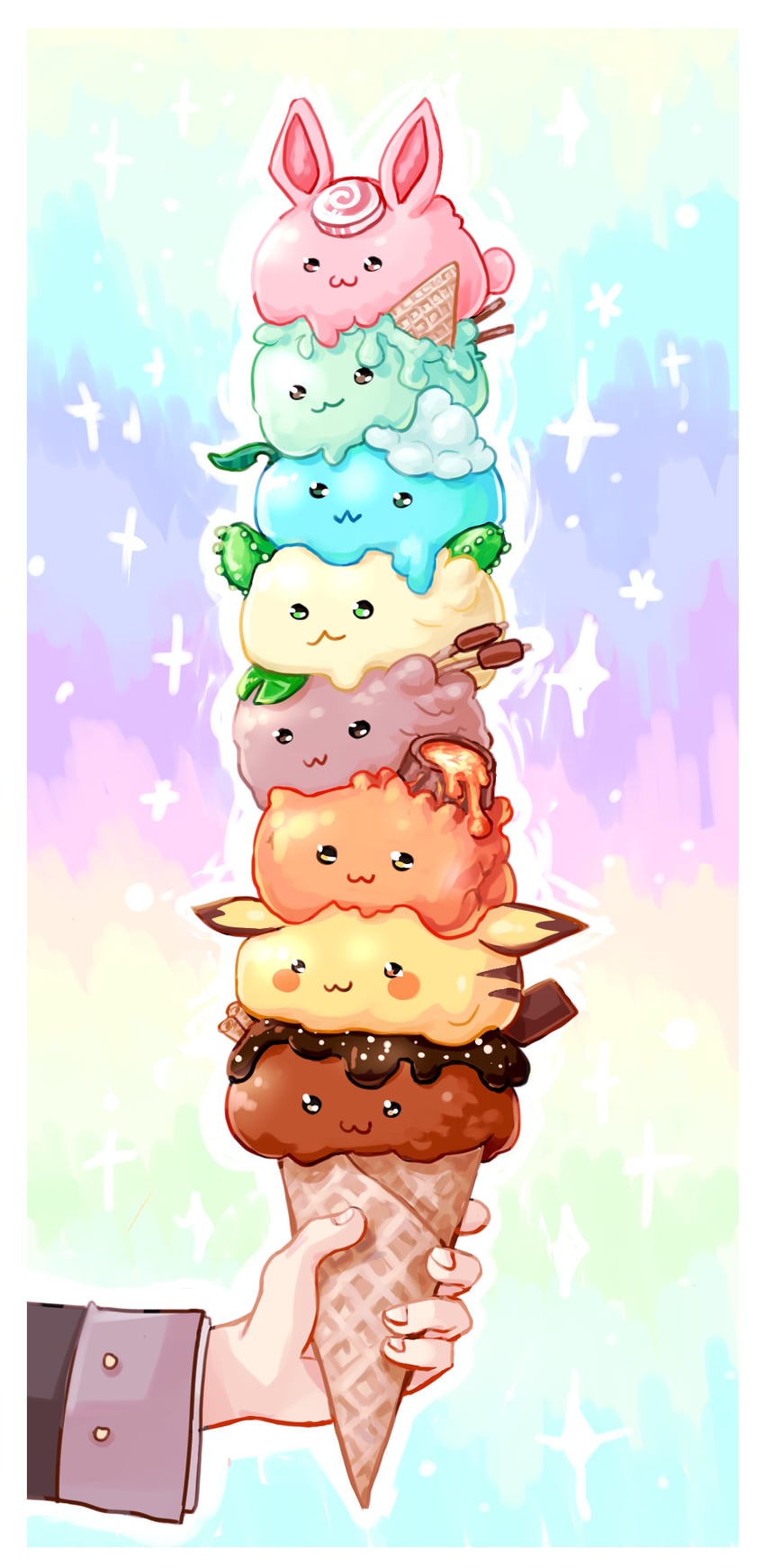 lance, slime bunny, icecream slime, chocolate slime, mouse slime, and 4 more (epic battle fantasy) drawn by fruityrats