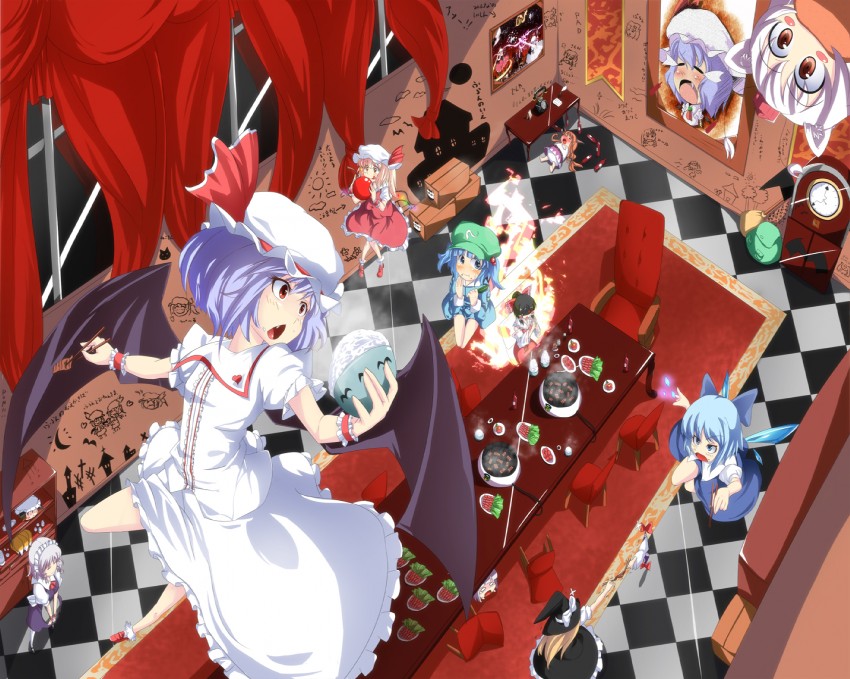 hakurei reimu, kirisame marisa, remilia scarlet, flandre scarlet, izayoi sakuya, and 10 more (touhou and 1 more) drawn by meracle