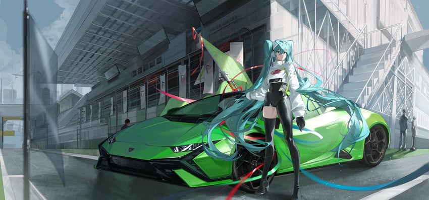 hatsune miku and racing miku (vocaloid and 1 more) drawn by buri_(retty9349)