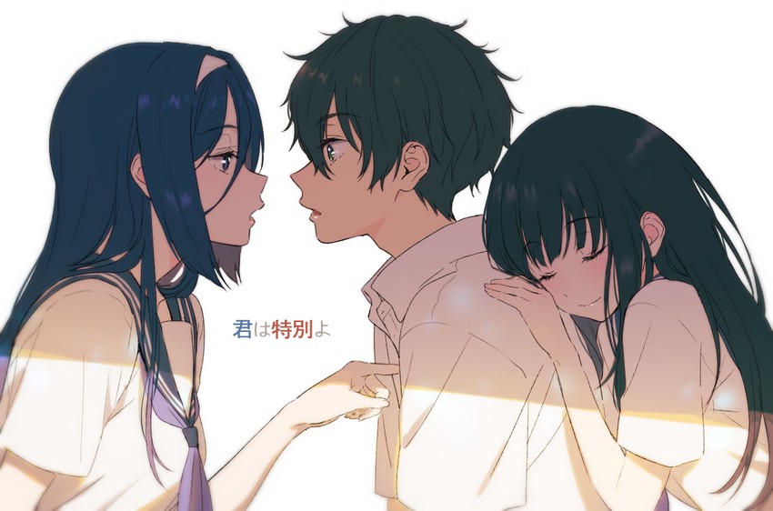 chitanda eru, oreki houtarou, and irisu fuyumi (hyouka) drawn by mery_(yangmalgage)
