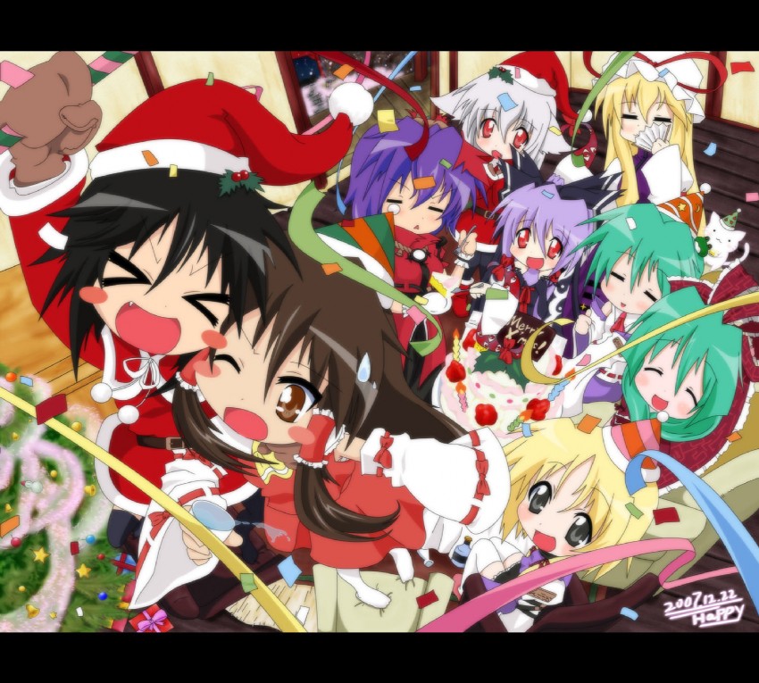 hakurei reimu, kochiya sanae, yakumo yukari, shameimaru aya, inubashiri momiji, and 4 more (touhou and 1 more) drawn by auer
