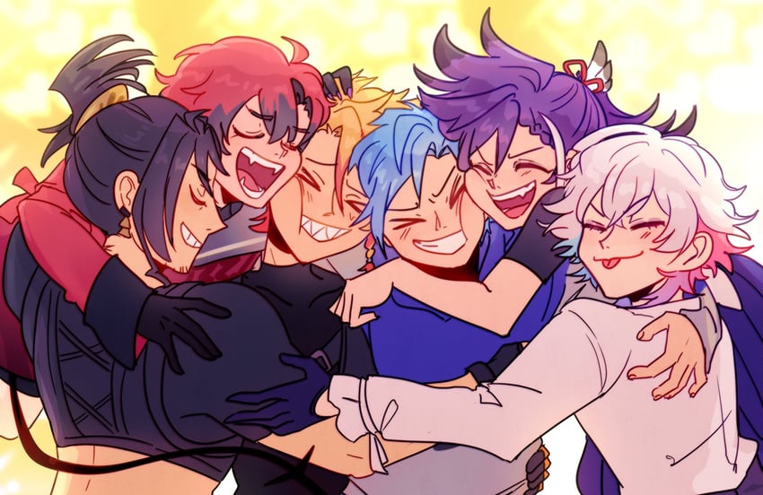 gavis bettel, machina x flayon, regis altare, axel syrios, banzoin hakka, and 1 more (holostars and 1 more) drawn by ministarfruit