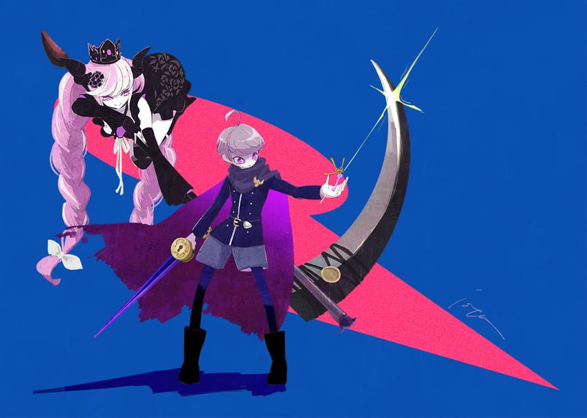shinigami and yuma kokohead (master detective archives: rain code) drawn by isutai