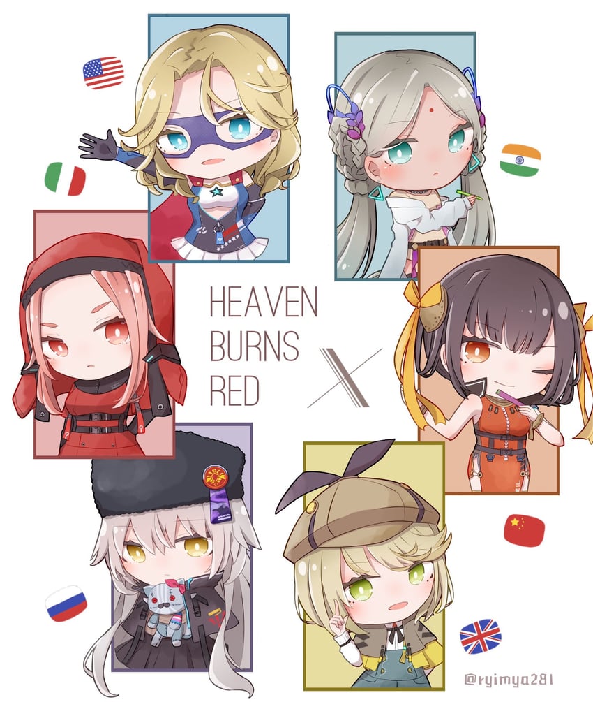 charlotta skopovskaya, irene redmayne, li yingxia, maria de angelis, carole reaper, and 1 more (heaven burns red) drawn by riimia