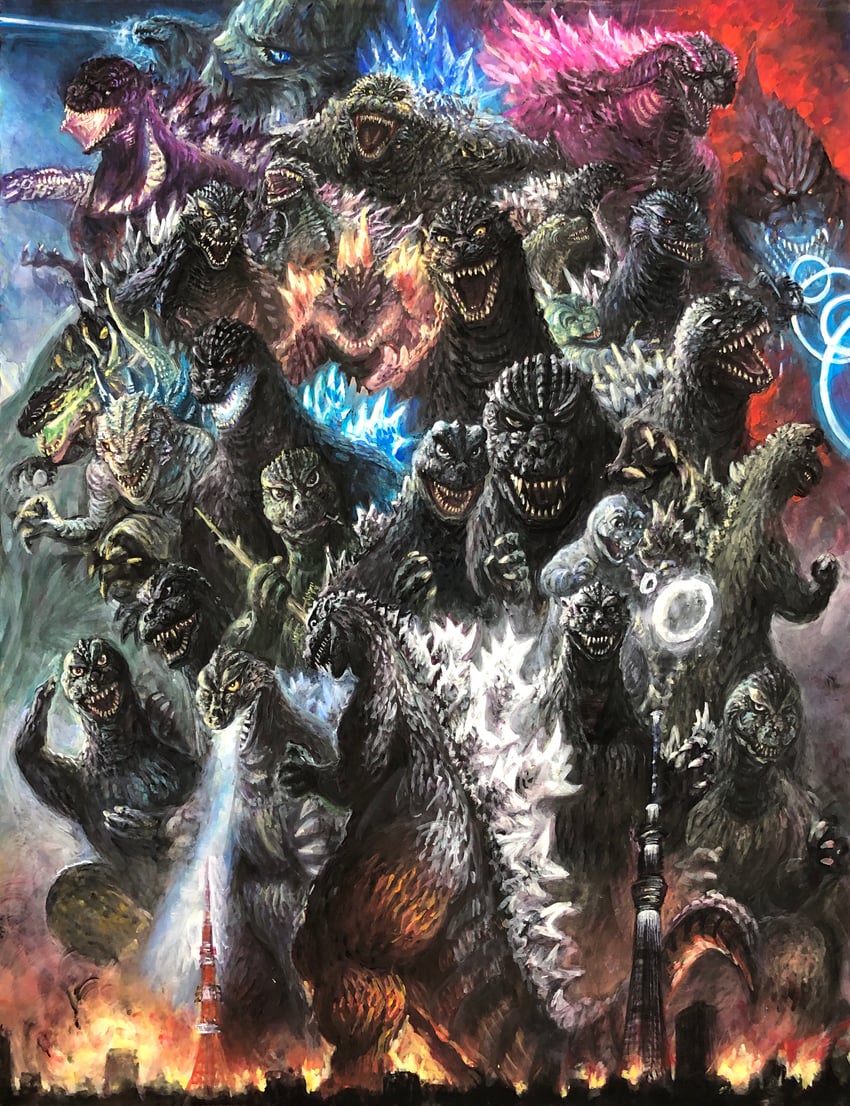godzilla, godzilla evolved, godzilla earth, burning godzilla, zilla, and 5 more (shin godzilla and 16 more) drawn by g.n.a