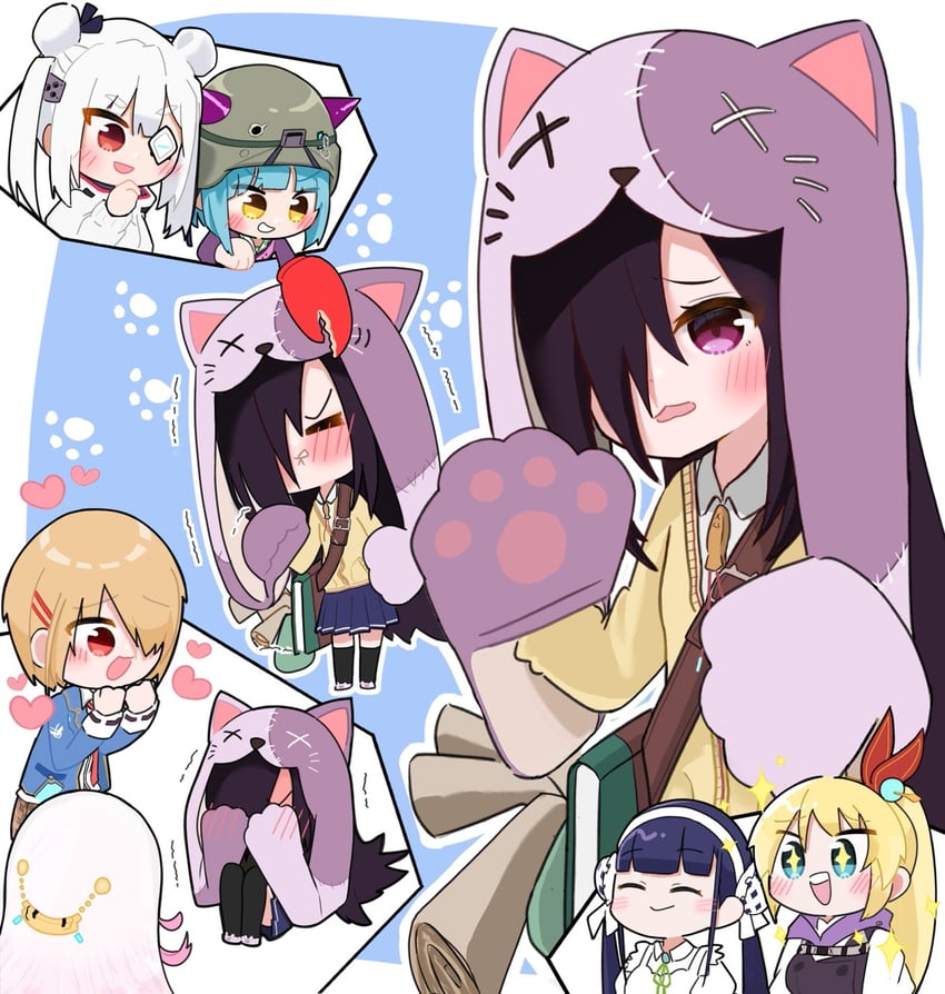 kayamori ruka, satsuki mari, kanzaki adelheid, yamawaki bon ivar, bungo yayoi, and 2 more (heaven burns red) drawn by otemuuu
