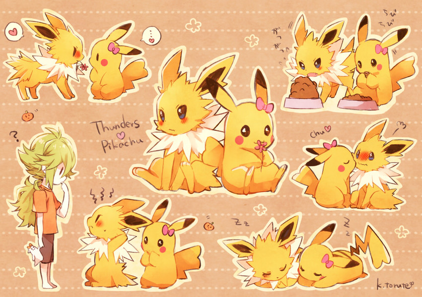 pikachu, n, and jolteon (pokemon and 1 more) drawn by kabocha_torute