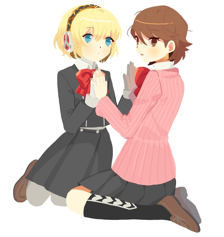 aigis and takeba yukari (persona and 1 more) drawn by yomyompi
