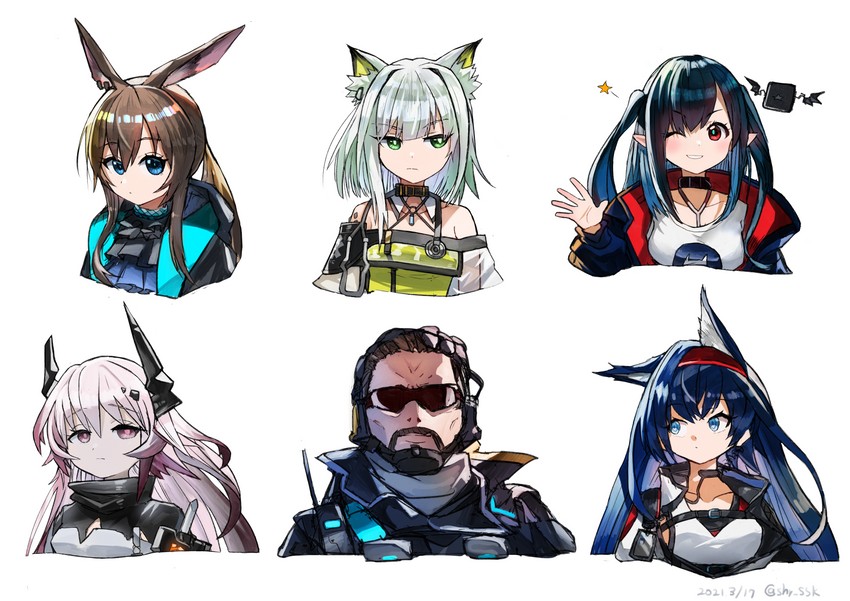 amiya, kal'tsit, blaze, theresa, closure, and 2 more (arknights and 1 more) drawn by sahara_(shr_ssk)