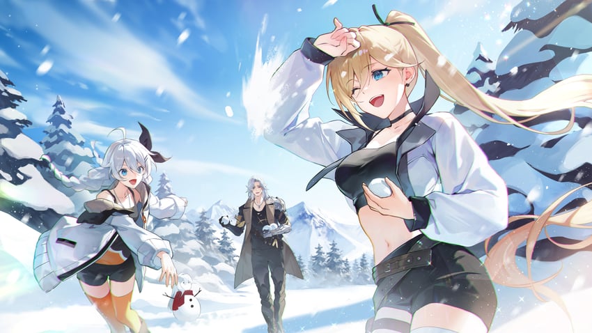 kiana kaslana, durandal, and siegfried kaslana (honkai and 1 more) drawn by masa_ashe