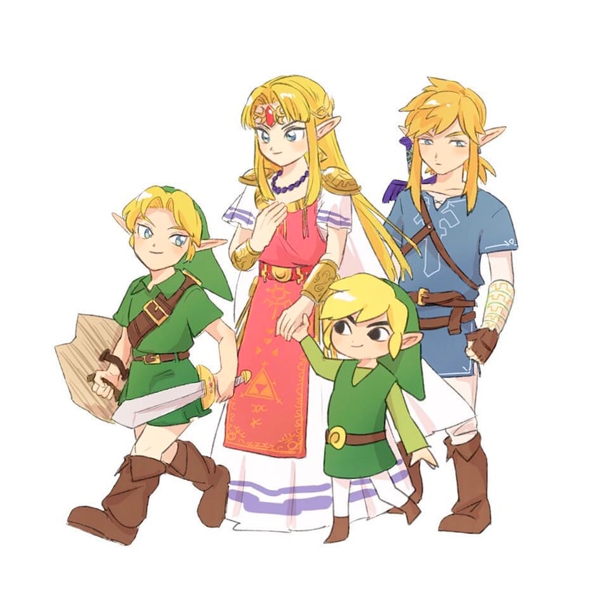 link, princess zelda, toon link, and young link (the legend of zelda and 3 more) drawn by yamori_(yamoooon21)