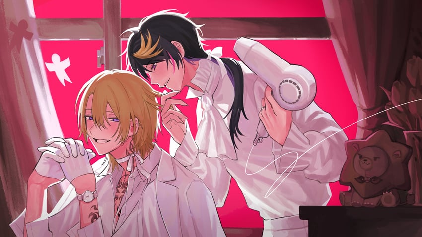 luca kaneshiro, shu yamino, and augustus (nijisanji and 1 more) drawn by curry_ytd