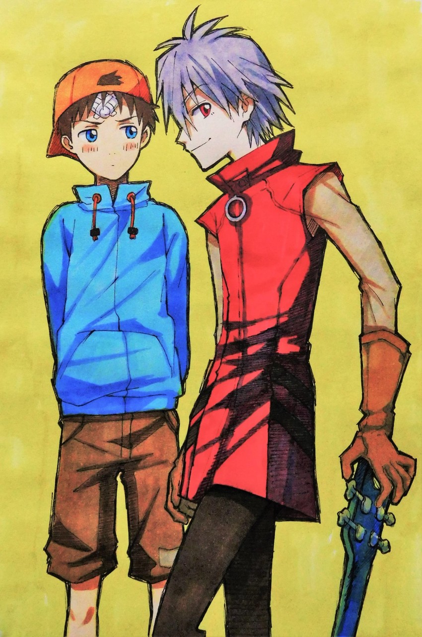 ikari shinji, nagisa kaworu, haruhara haruko, and nandaba naota (neon genesis evangelion and 2 more) drawn by aroe_(abc_14)