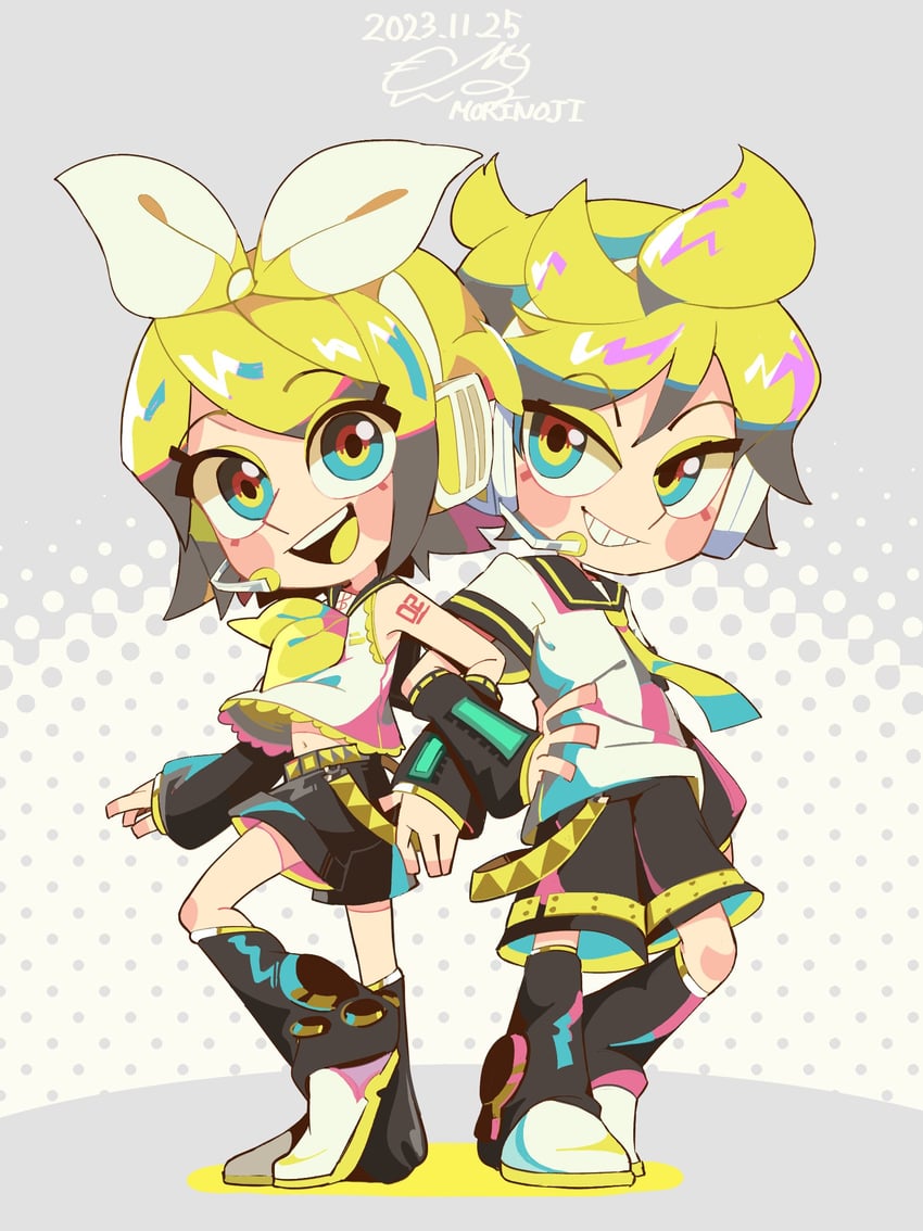 kagamine rin and kagamine len (vocaloid) drawn by mori_no_ji