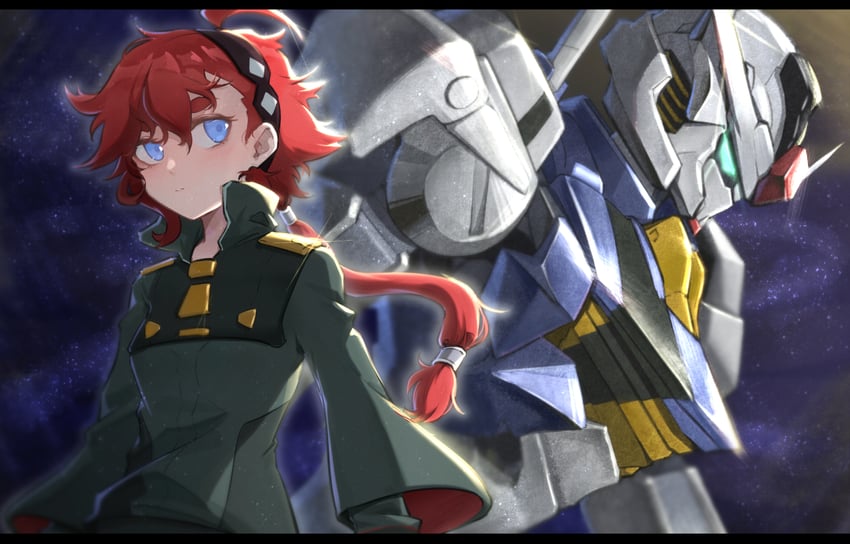 suletta mercury and gundam aerial (gundam and 1 more) drawn by ayami_(user_gywv2483)