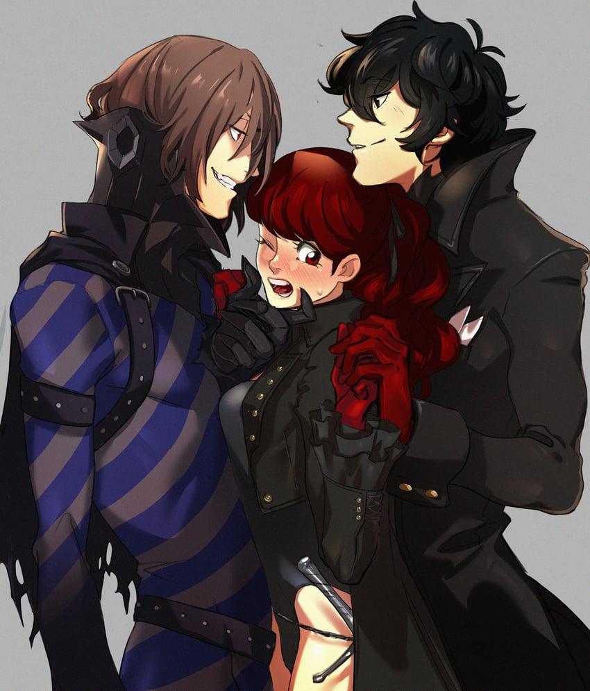 amamiya ren, yoshizawa kasumi, akechi gorou, joker, violet, and 1 more (persona and 2 more) drawn by kukumomo