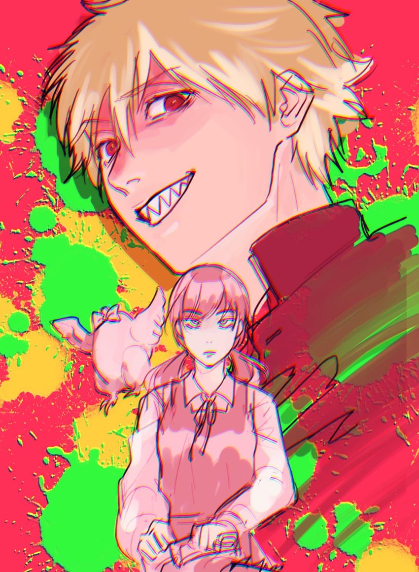 denji, mitaka asa, and bucky (chainsaw man) drawn by drgryu750