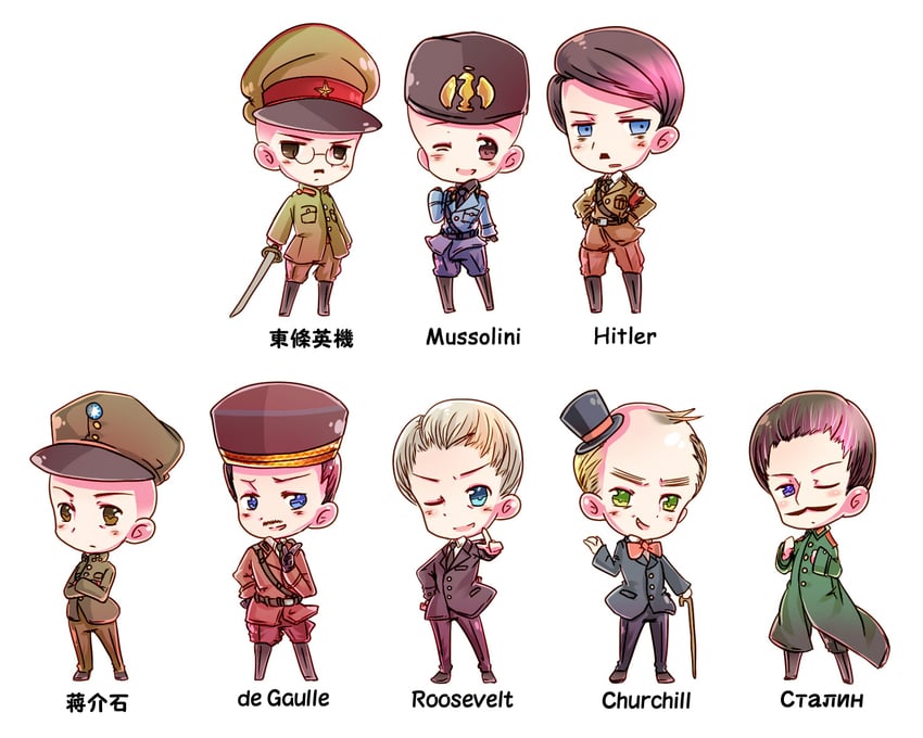 adolf hitler, joseph stalin, benito mussolini, chiang kai-shek, winston churchill, and 3 more (real life)