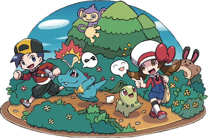 ethan, lyra, cyndaquil, chikorita, totodile, and 2 more (pokemon and 1 more)