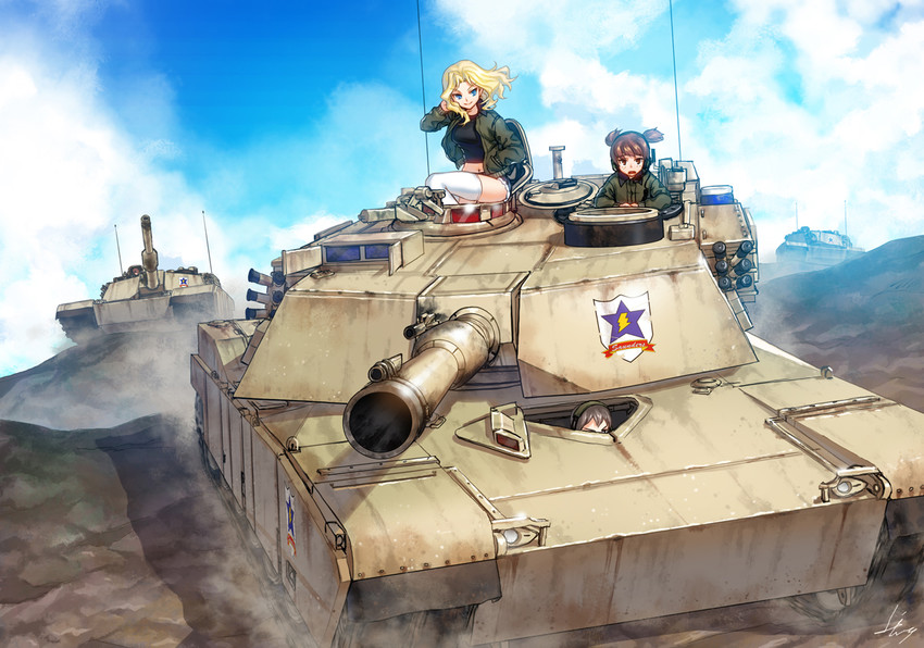 kay, alisa, and naomi (girls und panzer) drawn by kws