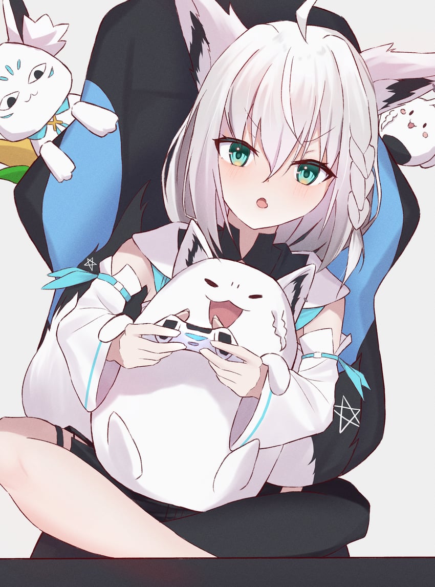 shirakami fubuki, sukonbu, and fubuzilla (hololive) drawn by aonagi_hisame