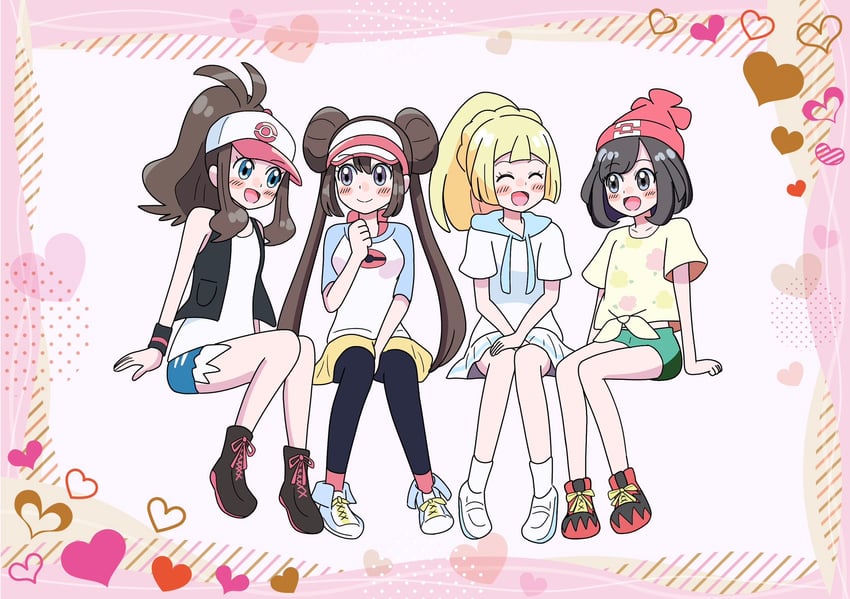 lillie, rosa, hilda, and selene (pokemon and 3 more) drawn by miin_(toukotouya)