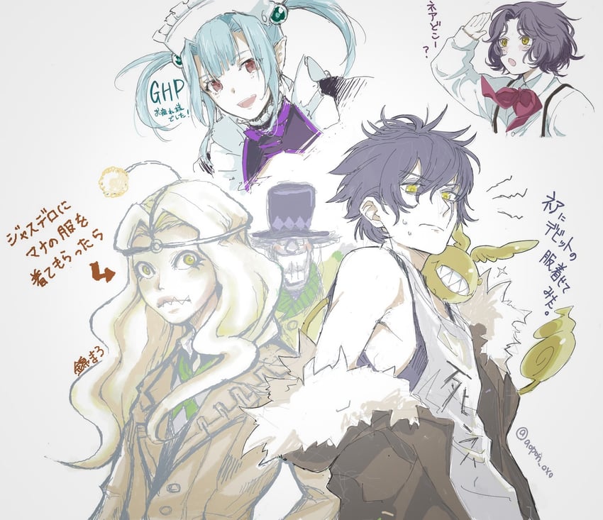 timcanpy, millennium earl, devit, jasdero, mana walker, and 1 more (d.gray-man) drawn by aopon16