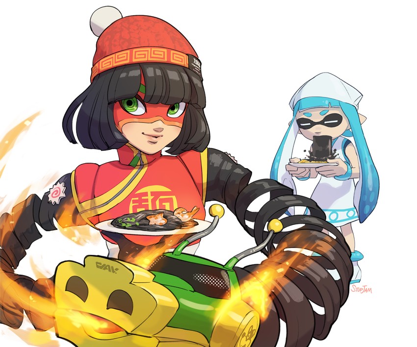 inkling player character, inkling girl, ikamusume, and min min (splatoon and 3 more) drawn by stup-jam