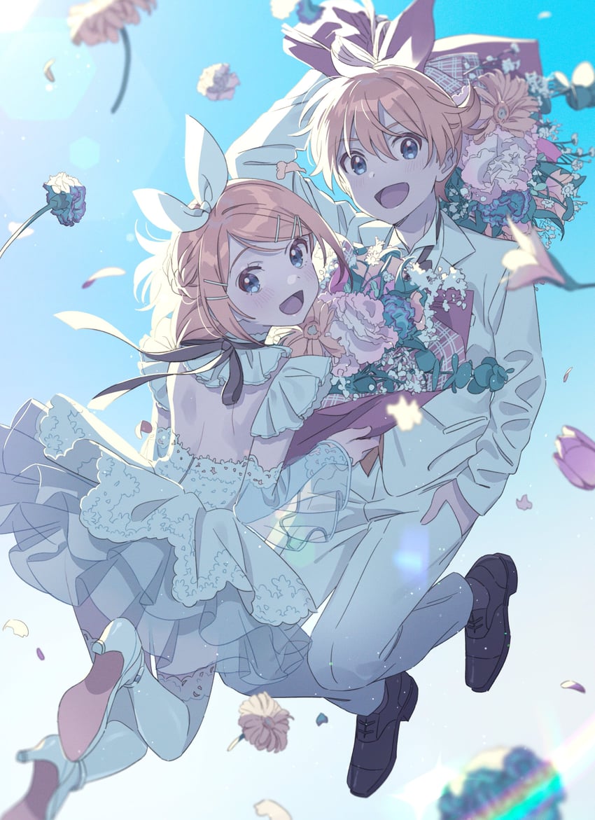 kagamine rin and kagamine len (vocaloid) drawn by hechima_(issindotai)