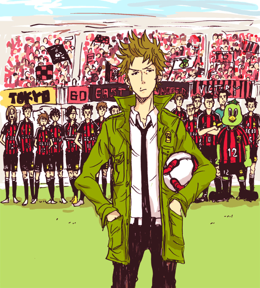 sera kyouhei, tatsumi takeshi, tsubaki daisuke, akasaki ryou, pakka-kun, and 4 more (giant killing) drawn by inudic
