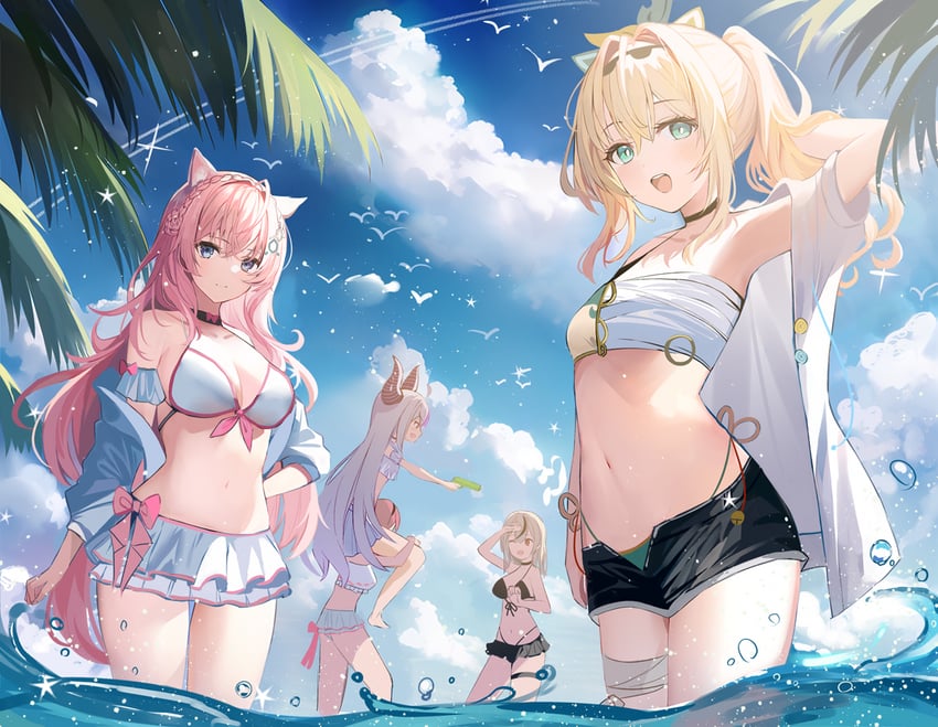 sakamata chloe, la+ darknesss, hakui koyori, kazama iroha, and takane lui (hololive) drawn by aroa_(aroamoyasi)