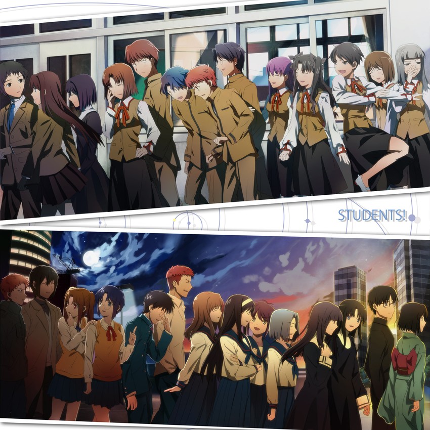 tohsaka rin, emiya shirou, matou sakura, ryougi shiki, ciel, and 22 more (fate and 5 more) drawn by kinuta_kouji