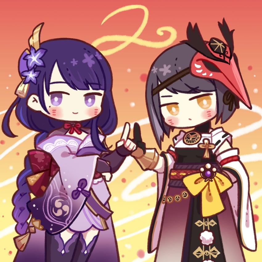 raiden shogun and kujou sara (genshin impact) drawn by nutritsari