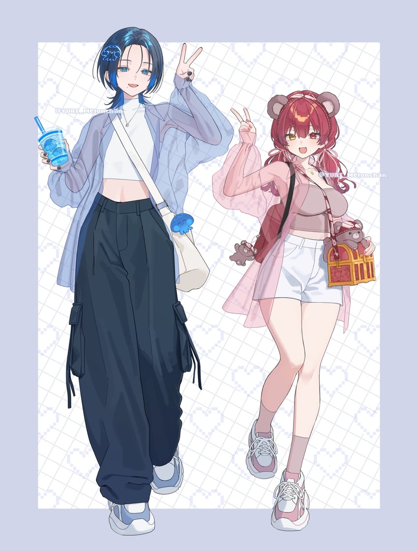 houshou marine, hiodoshi ao, and dokuro-kun (hololive and 1 more) drawn by yuri_yutaka