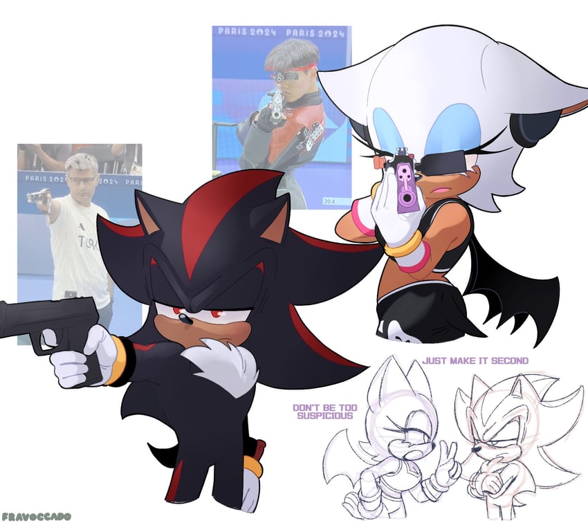 shadow the hedgehog, rouge the bat, and choe daehan (sonic and 3 more) drawn by fravoccado