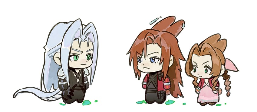 aerith gainsborough, sephiroth, and genesis rhapsodos (final fantasy and 1 more) drawn by newb_ff7r