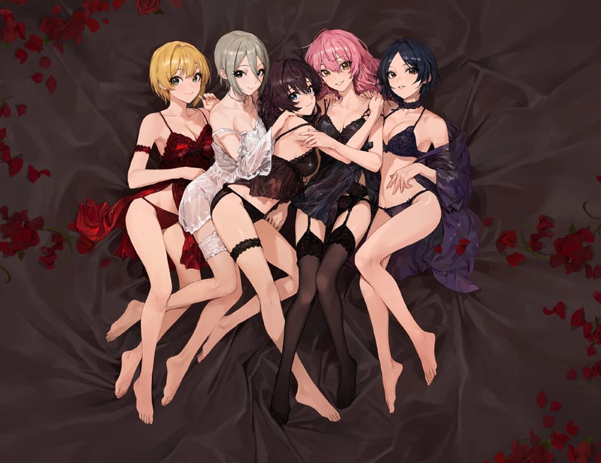 jougasaki mika, ichinose shiki, hayami kanade, miyamoto frederica, and shiomi syuko (idolmaster and 1 more) drawn by modare