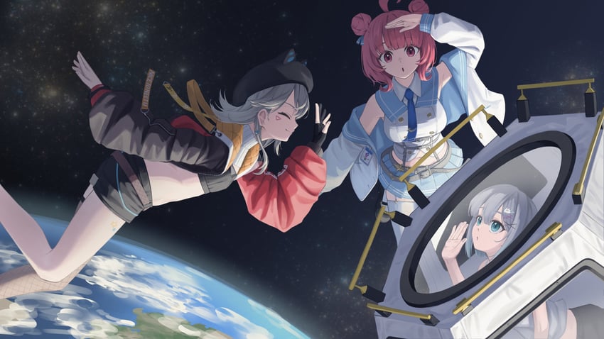 kaga sumire, komori met, and yumeno akari (vspo!) drawn by ury