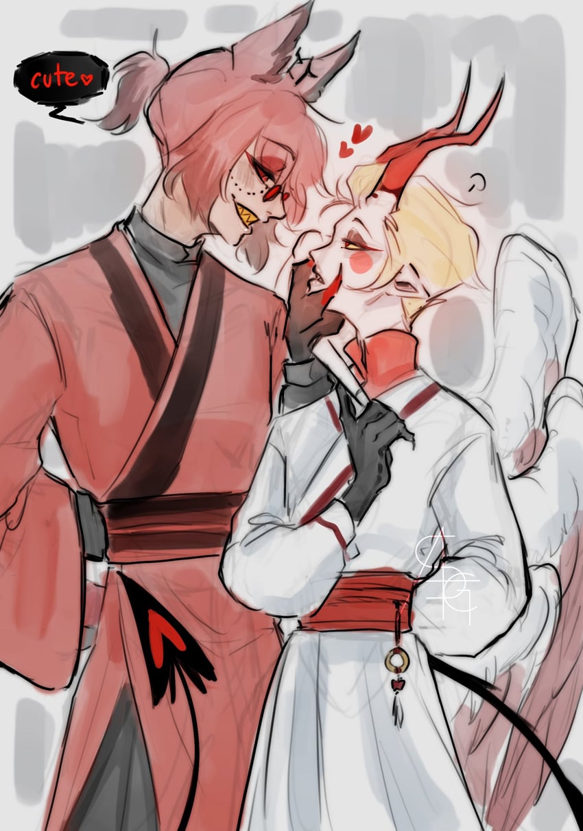 lucifer morningstar and alastor (hazbin hotel) drawn by latenightaugust