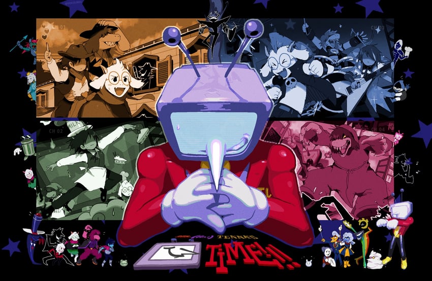 undyne, toriel, ralsei, ant tenna, spamton g. spamton, and 18 more (deltarune) drawn by bendedede