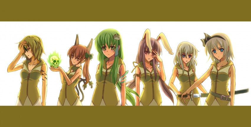 izayoi sakuya, kochiya sanae, konpaku youmu, reisen udongein inaba, kaenbyou rin, and 1 more (touhou) drawn by pakapom