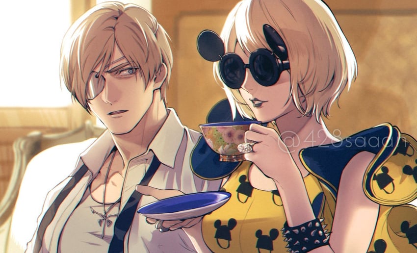 leon s. kennedy, ashley graham, and lady gaga (resident evil and 2 more) drawn by 428saaan