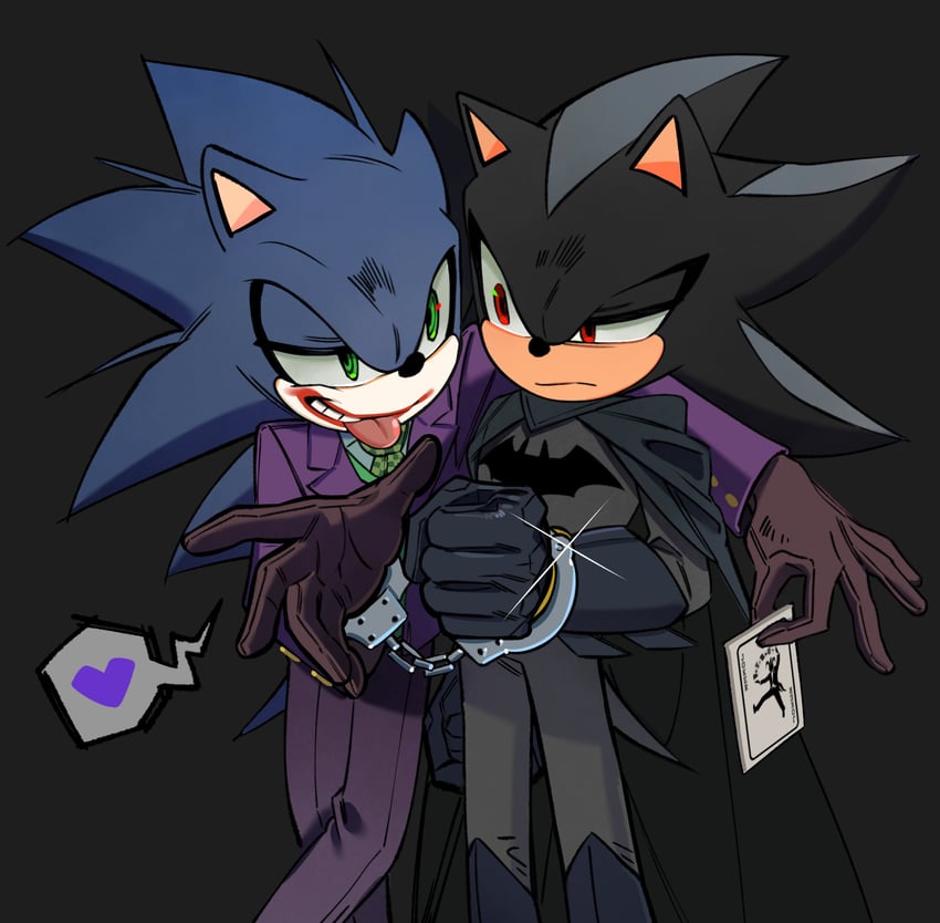 sonic the hedgehog, shadow the hedgehog, batman, and joker (sonic and 2 more) drawn by yicuojinan