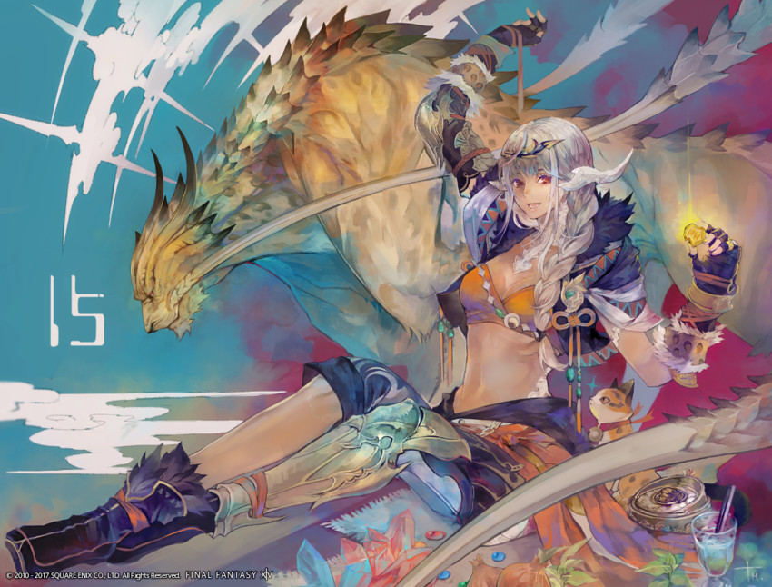 warrior of light, coeurl kitten, and coeurl (final fantasy and 1 more) drawn by tsujii_megumi